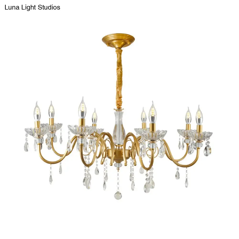 Modern Crystal Pendant Lamp with Faceted Crystals - 6/8 Bulb Gold Finish Chandelier for Living Room