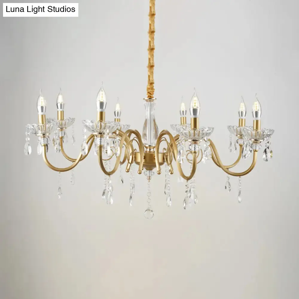 Modern Crystal Pendant Lamp with Faceted Crystals - 6/8 Bulb Gold Finish Chandelier for Living Room