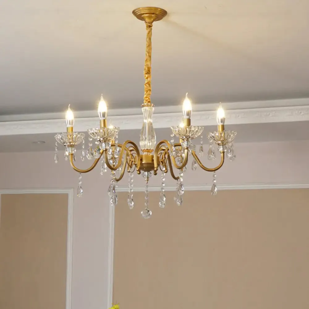 Modern Crystal Pendant Lamp with Faceted Crystals - 6/8 Bulb Gold Finish Chandelier for Living Room