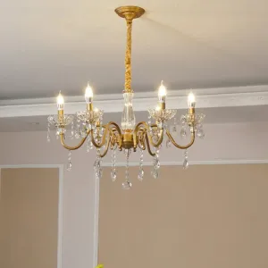 Modern Crystal Pendant Lamp with Faceted Crystals - 6/8 Bulb Gold Finish Chandelier for Living Room