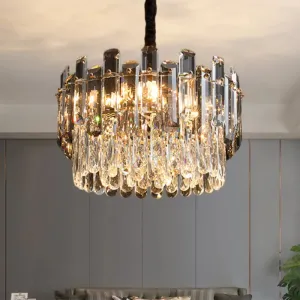 Modern Crystal Prismatic Drum Suspension Lamp with 6 Bulbs - Clear Dinning Hall Chandelier