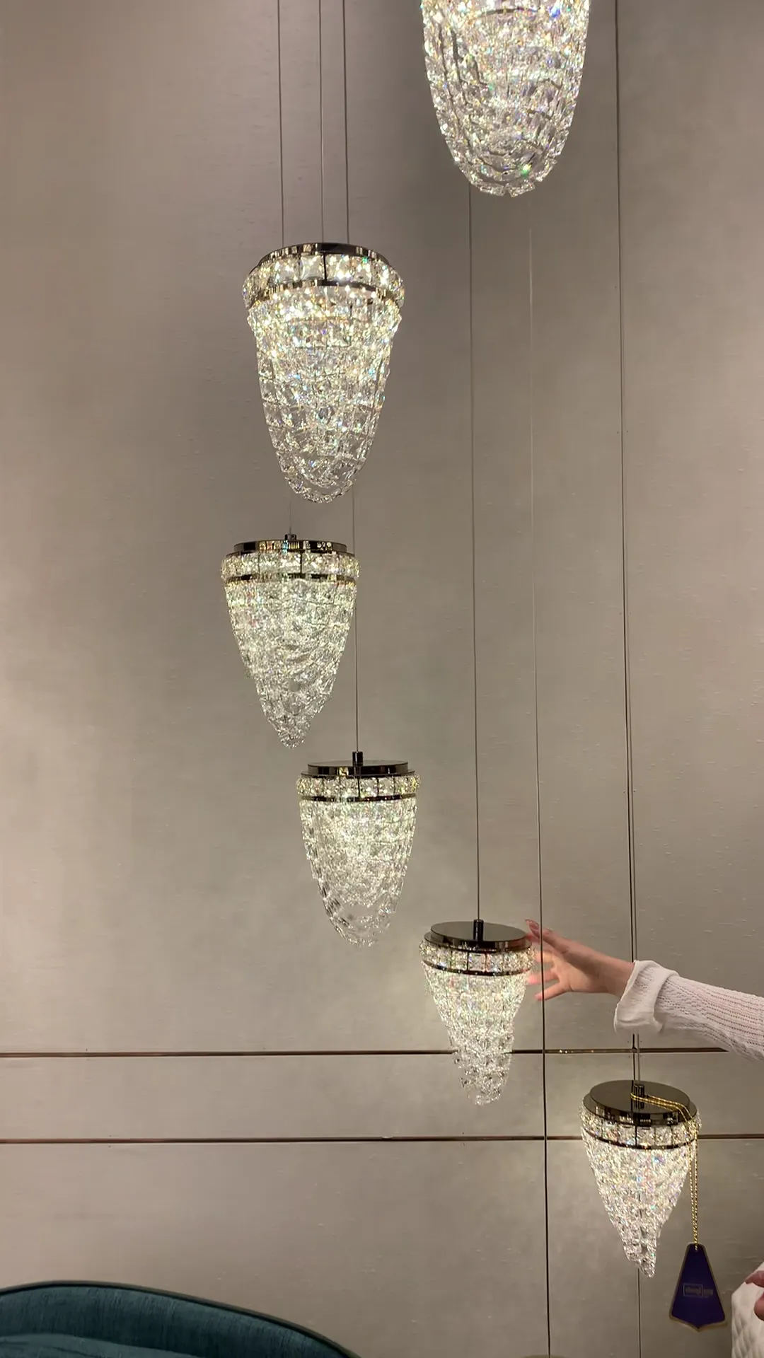 Modern Floating Crystal Conch Chandelier for High-ceiling