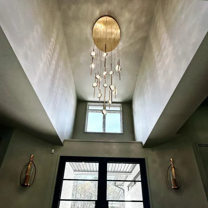 Modern Floating Galss Ball Brass Pendant Light for High-ceiling