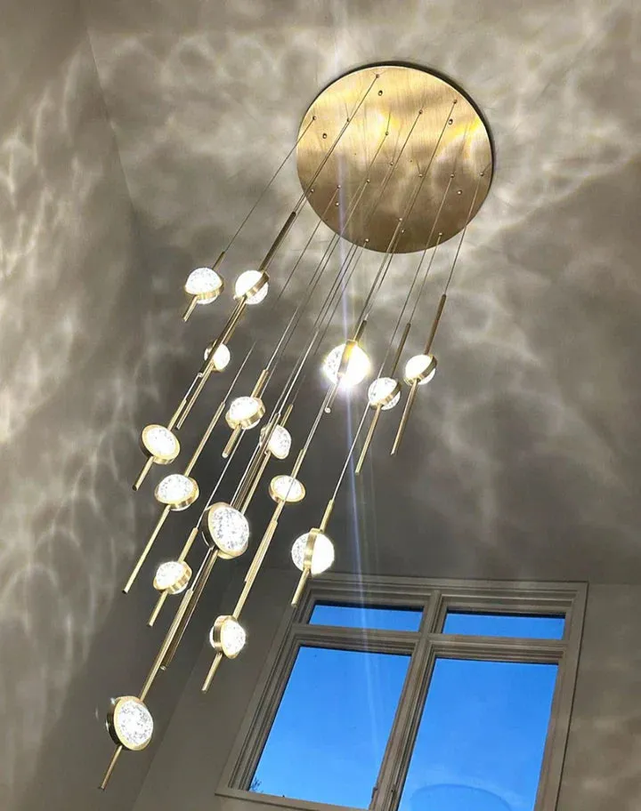 Modern Floating Galss Ball Brass Pendant Light for High-ceiling