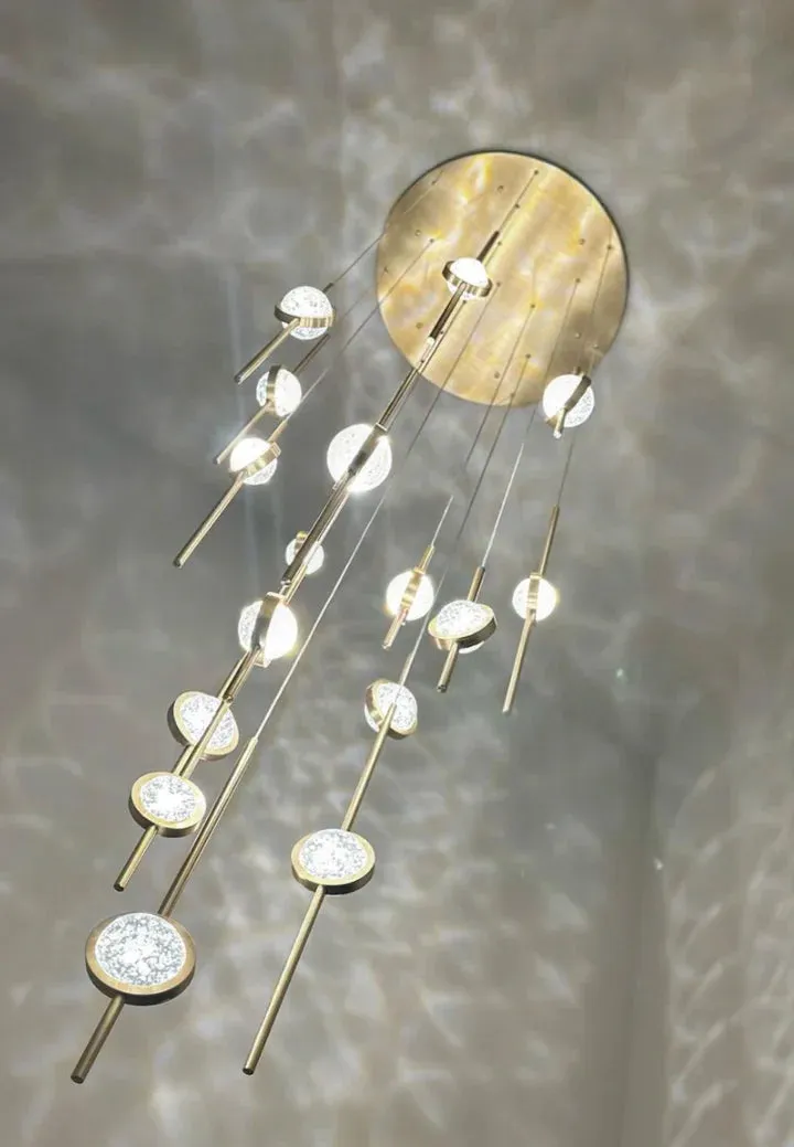 Modern Floating Galss Ball Brass Pendant Light for High-ceiling