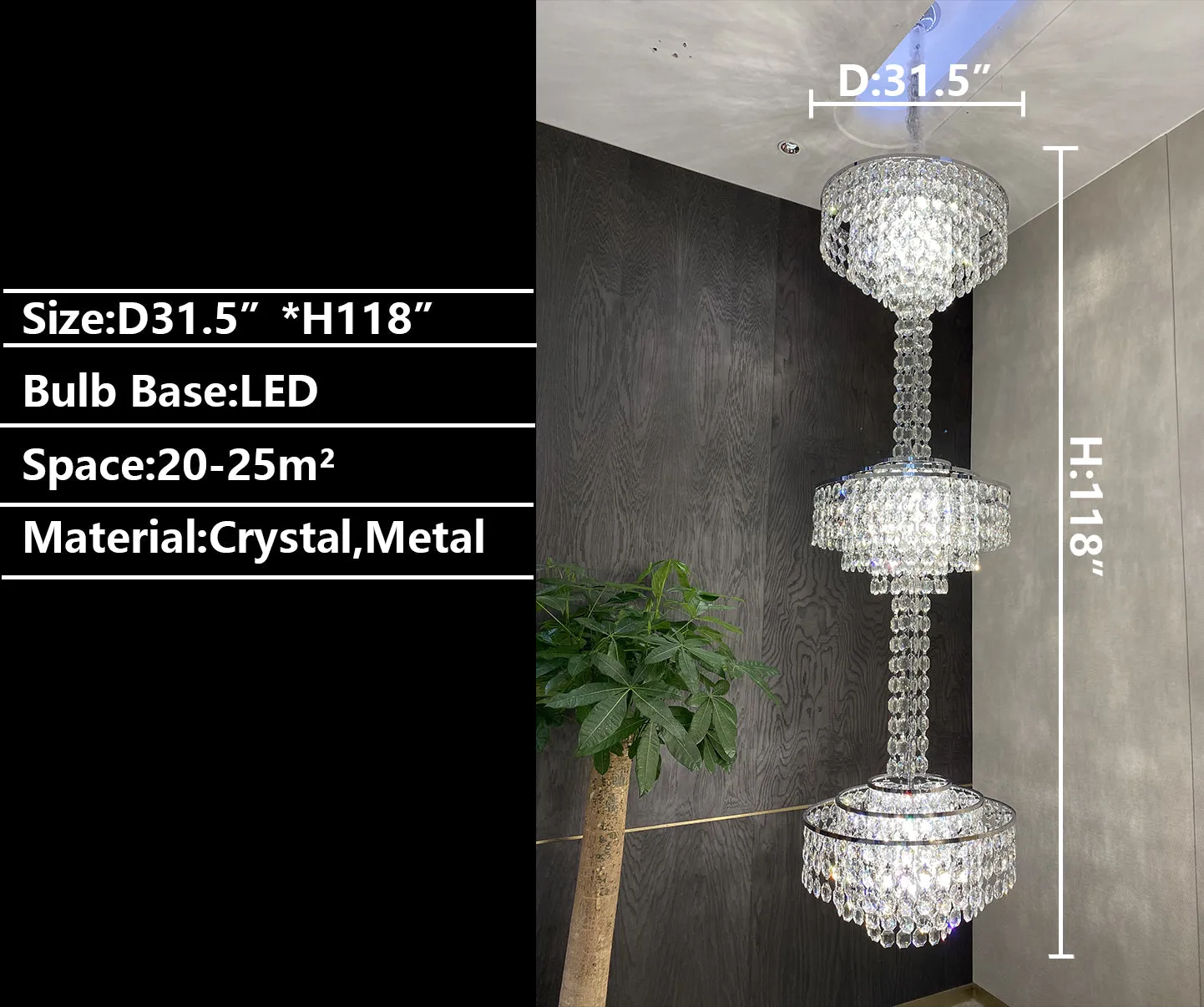 Modern French Elegant Oversized 3-tiered Silver Seashells Long Crystal Chandelier for Staircase