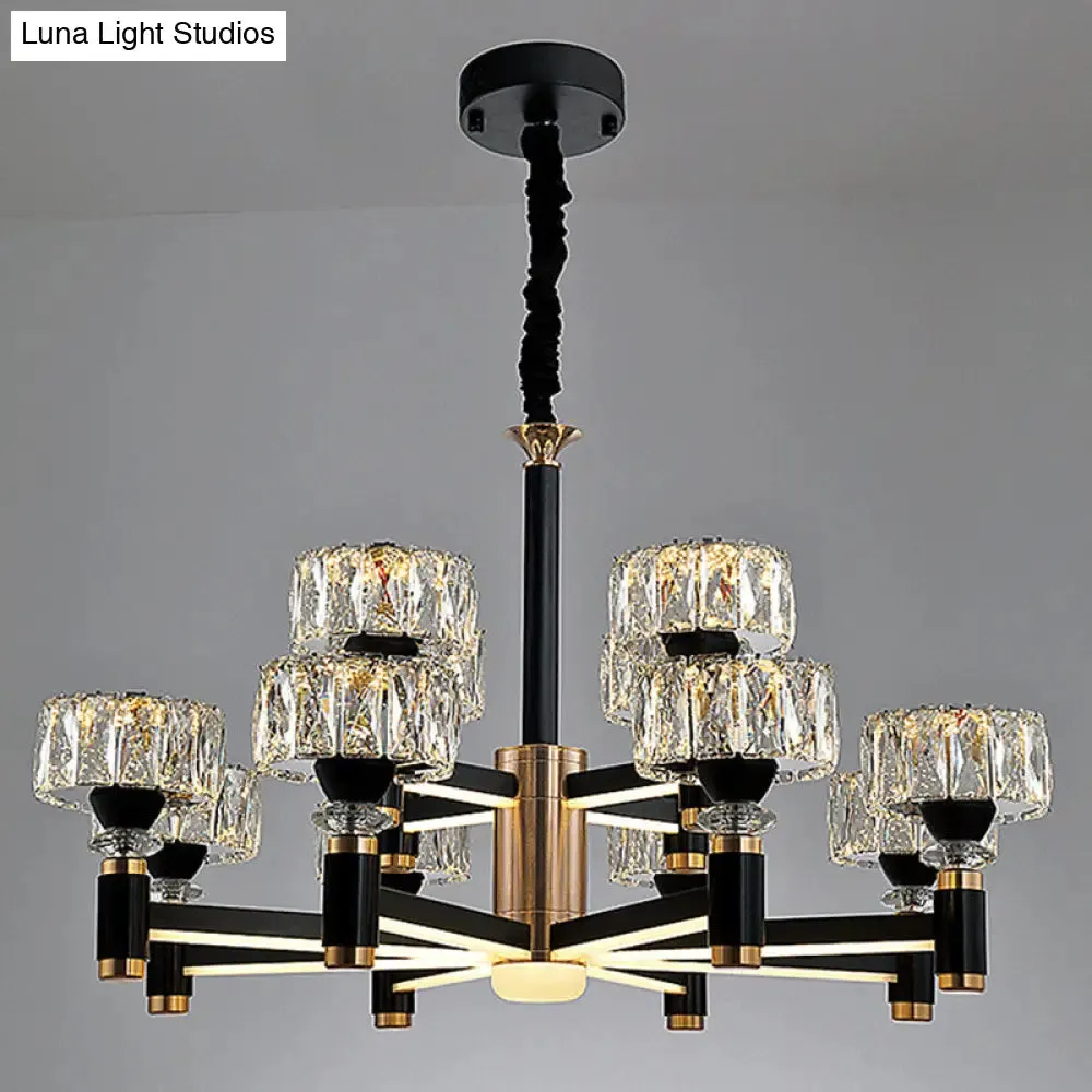 Modern LED Living Room Chandelier: Round, Simplicity in Black Metal