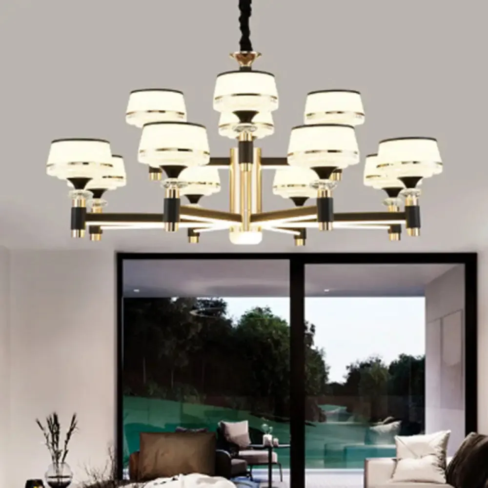 Modern LED Living Room Chandelier: Round, Simplicity in Black Metal