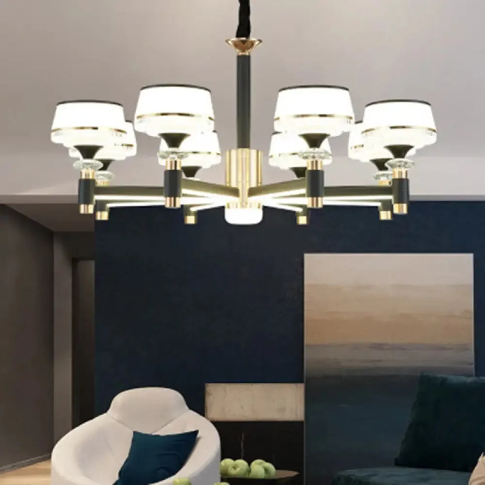 Modern LED Living Room Chandelier: Round, Simplicity in Black Metal