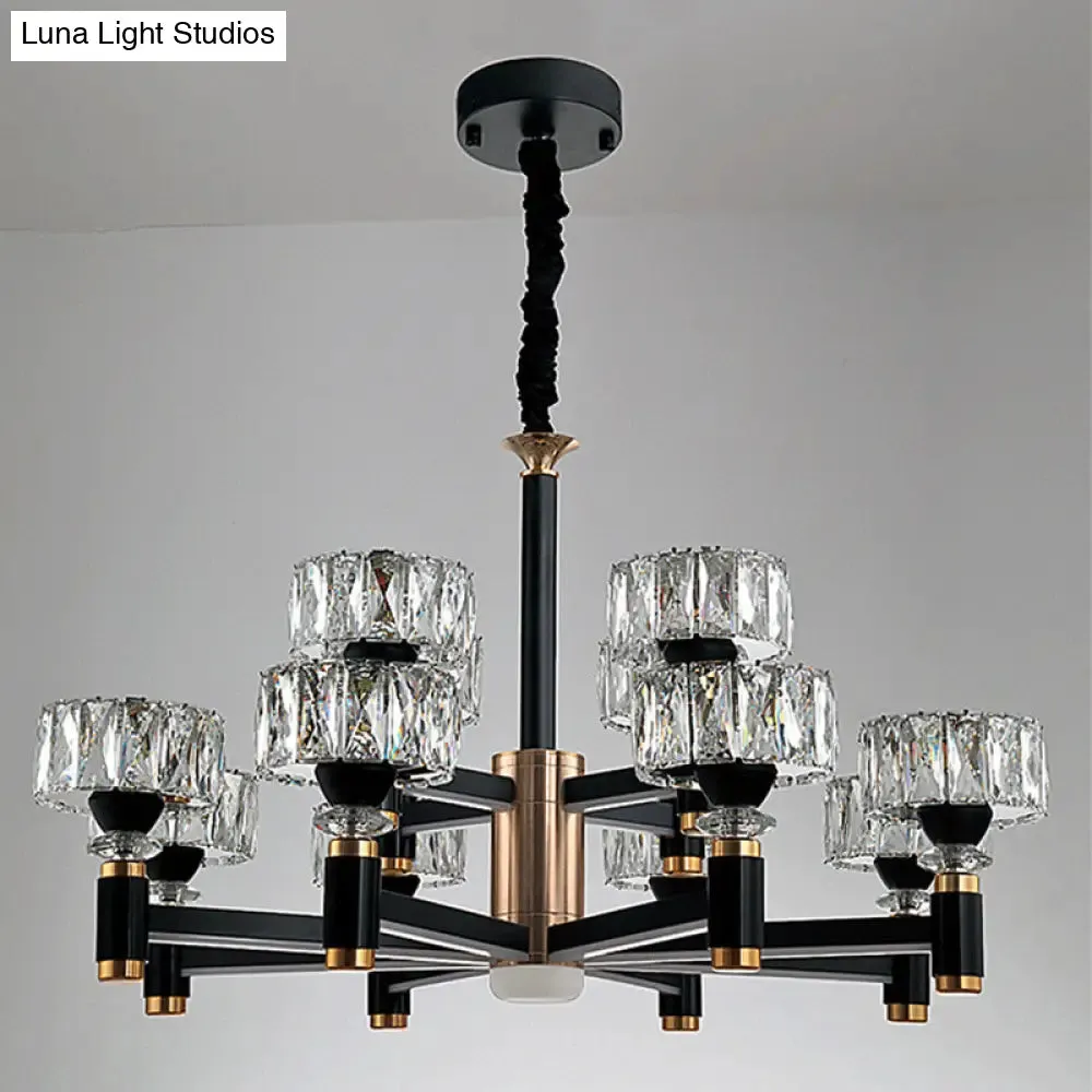 Modern LED Living Room Chandelier: Round, Simplicity in Black Metal