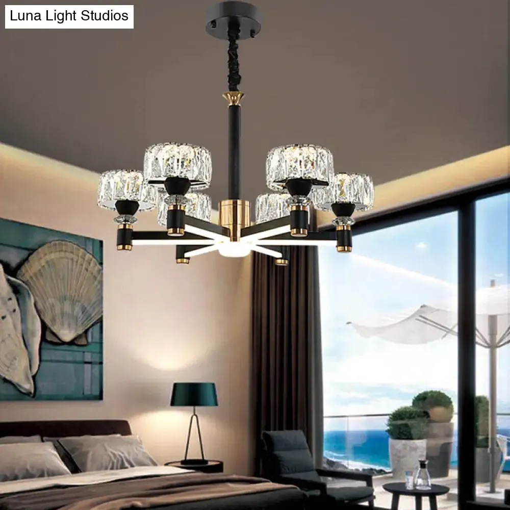 Modern LED Living Room Chandelier: Round, Simplicity in Black Metal