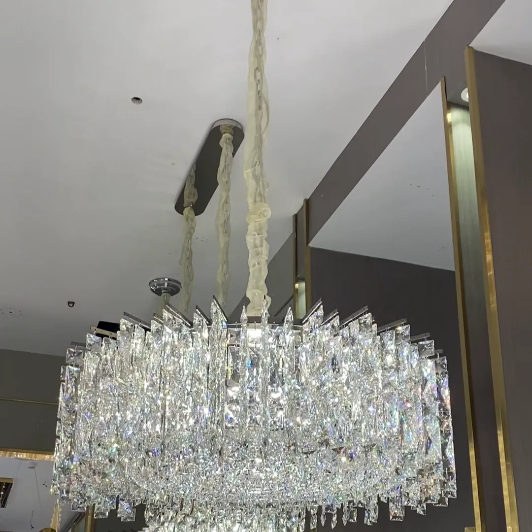 Modern Luxury Round/Rectangle Ice Crystal Chandelier in Chrome Finish for Living/Dining Room/Bedroom