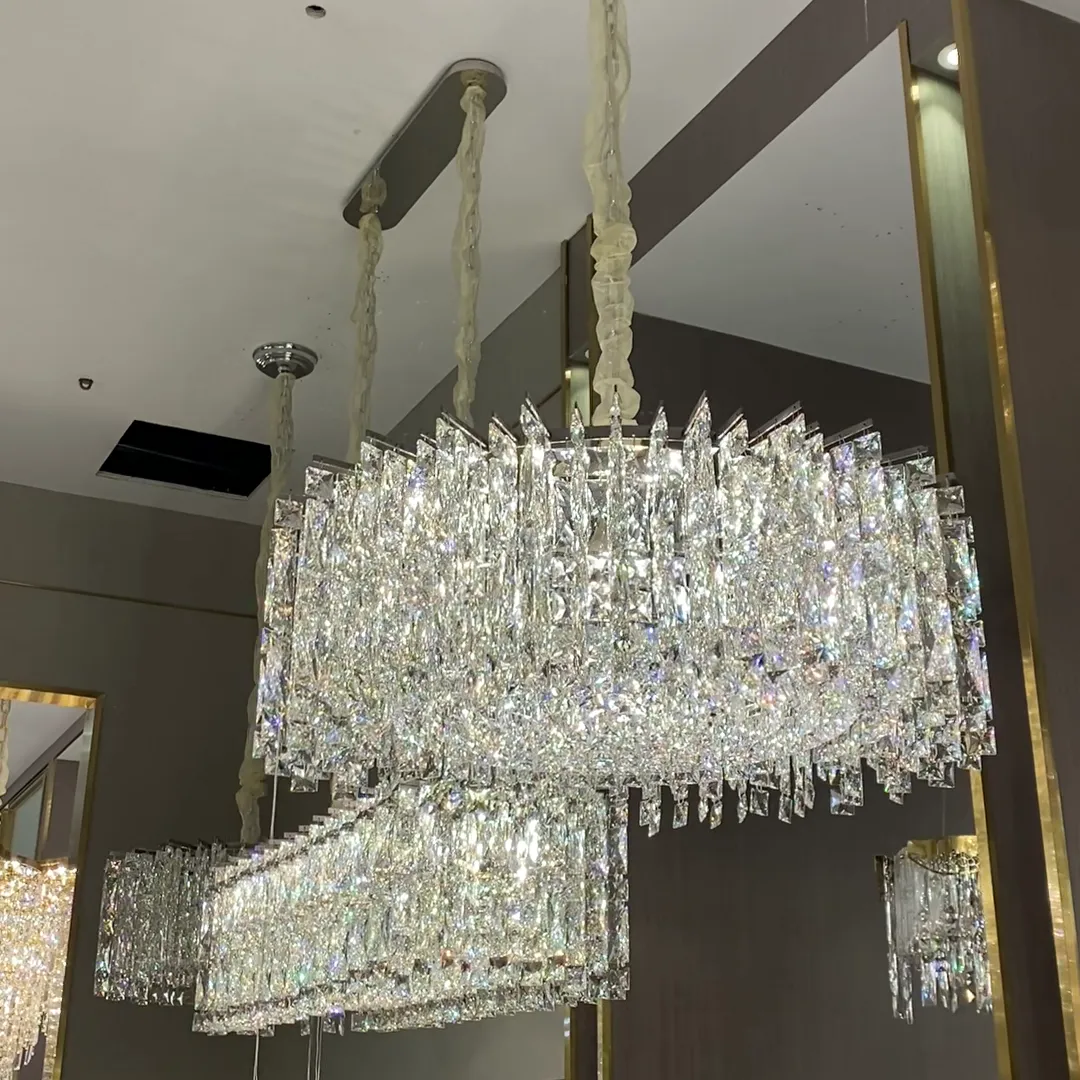 Modern Luxury Round/Rectangle Ice Crystal Chandelier in Chrome Finish for Living/Dining Room/Bedroom