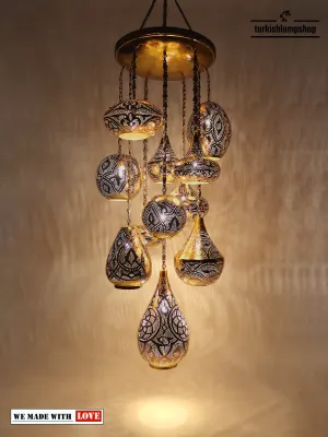 Moroccan Chandelier Large 11 Globe Different Pattern