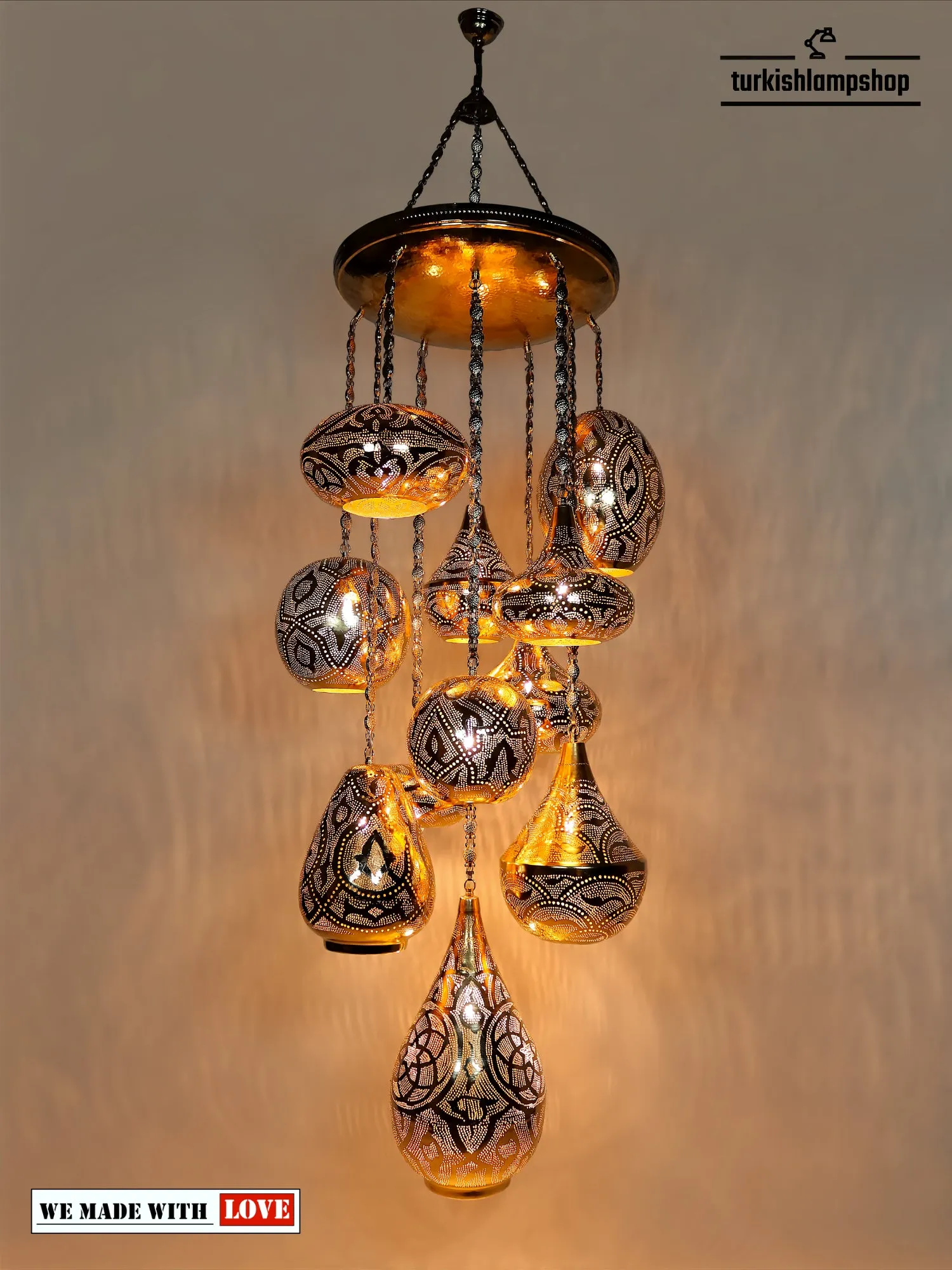 Moroccan Chandelier Large 11 Globe Different Pattern