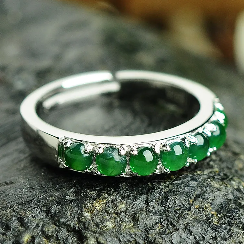 Natural Jade Ring Jadeite Silver Adjustable Ring WR2