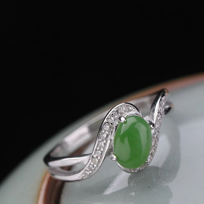 Natural Jade Ring Nephrite Silver Adjustable Ring ZNRG133