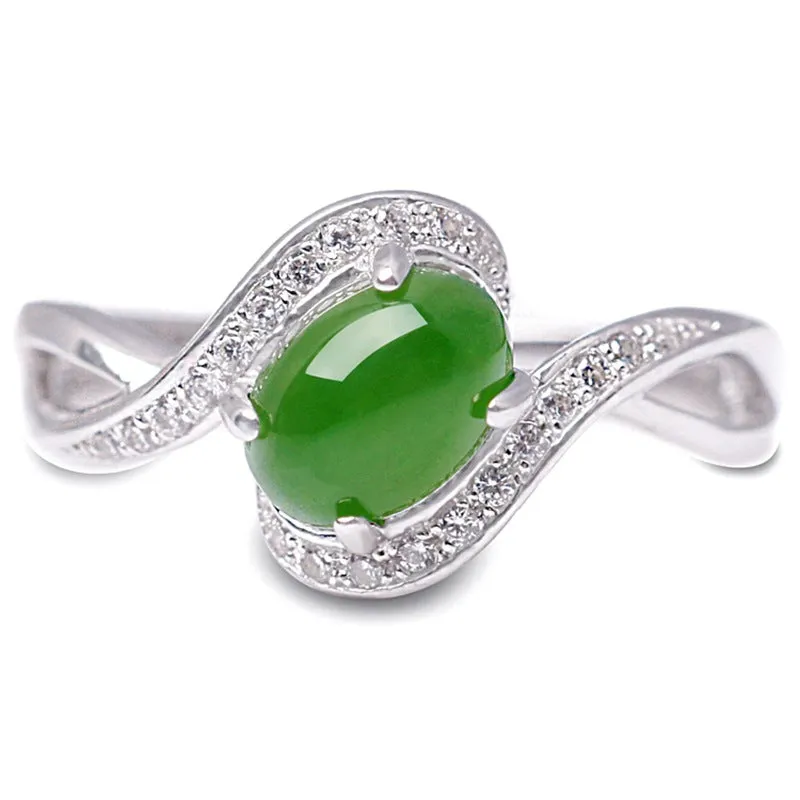 Natural Jade Ring Nephrite Silver Adjustable Ring ZNRG133