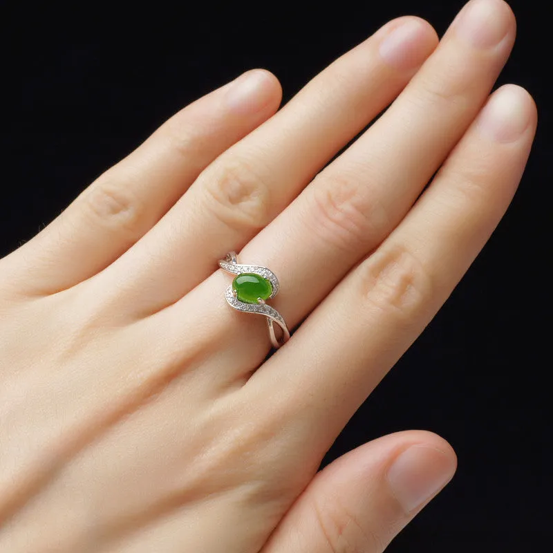 Natural Jade Ring Nephrite Silver Adjustable Ring ZNRG133