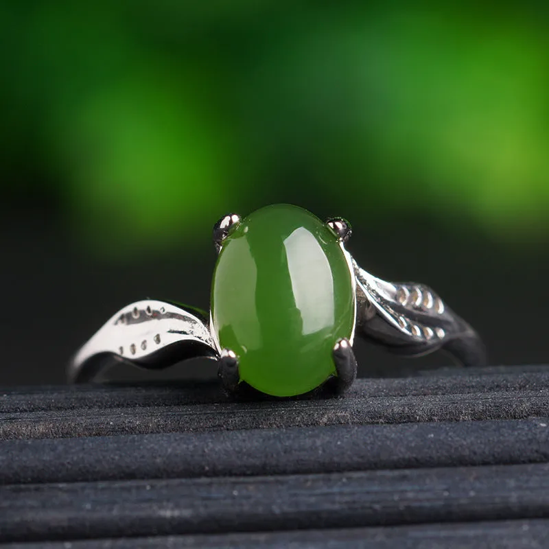 Natural Jade Ring Nephrite Silver Adjustable Ring ZNRG140