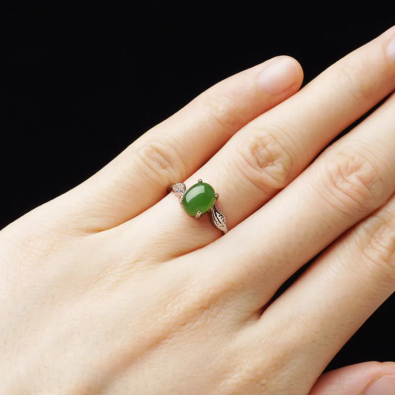 Natural Jade Ring Nephrite Silver Adjustable Ring ZNRG140