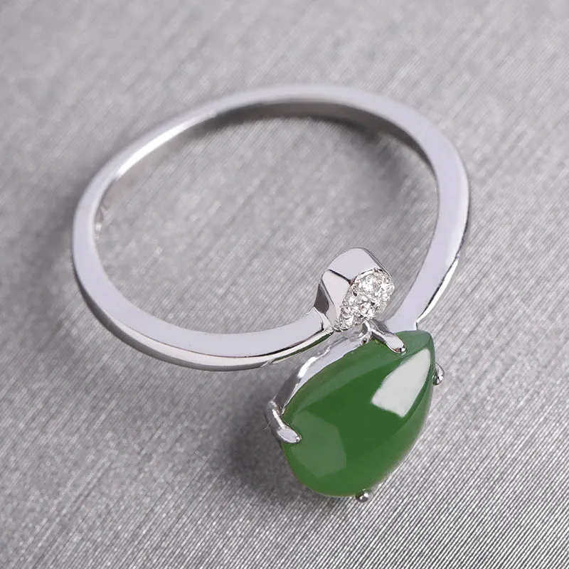 Natural Jade Ring Nephrite Silver Zircon Adjustable Ring ZNRG144