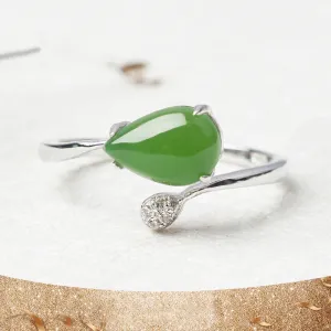 Natural Jade Ring Nephrite Silver Zircon Adjustable Ring ZNRG144