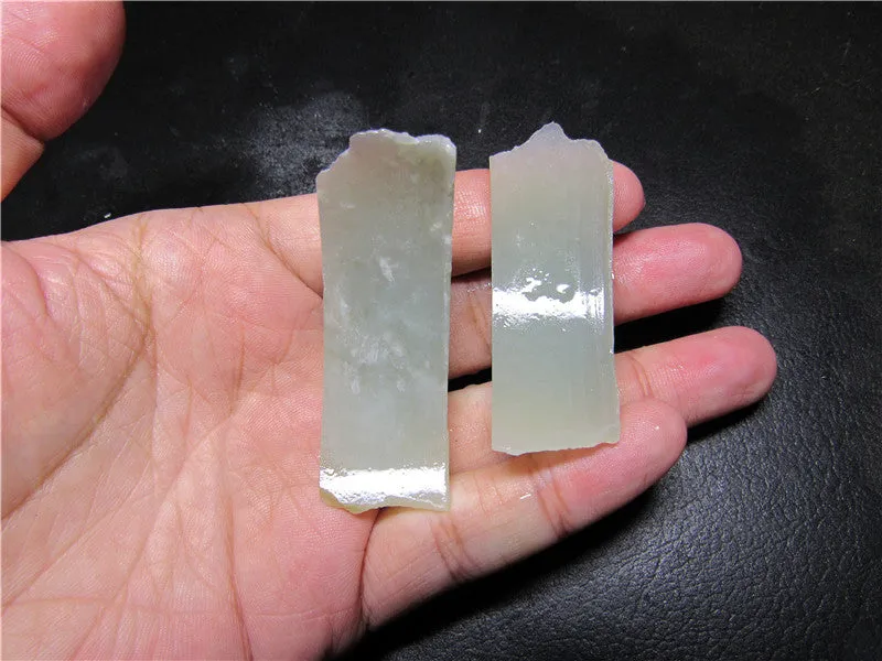 Natural Kunlun Jade Rough Nephrite Raw (20.67g, 41X32X18mm) & (23.12g, 40X35X20mm)