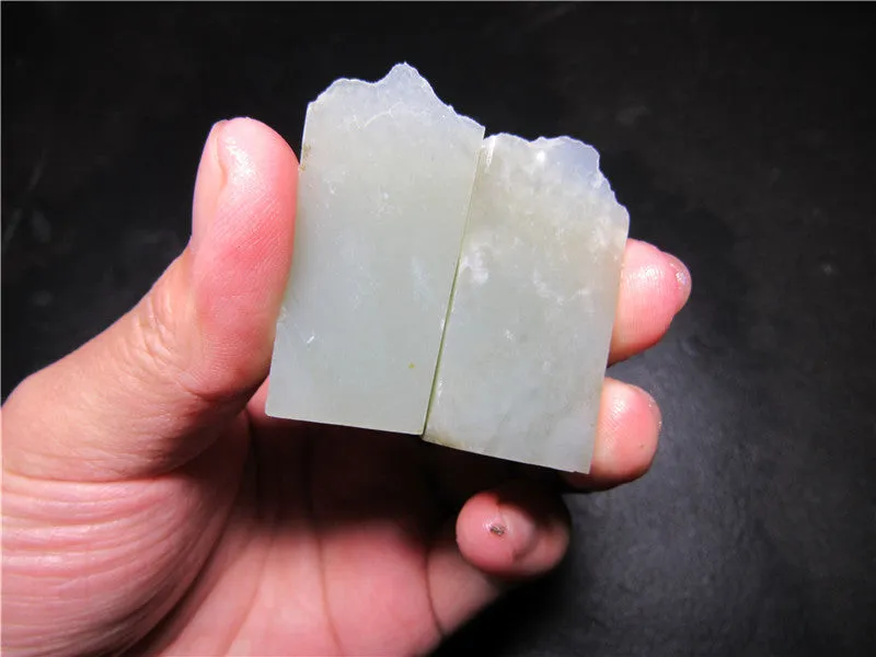 Natural Kunlun Jade Rough Nephrite Raw (20.67g, 41X32X18mm) & (23.12g, 40X35X20mm)