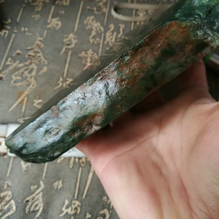 Natural Kunlun Jade Rough Nephrite Raw (560g, 13X9X2cm)