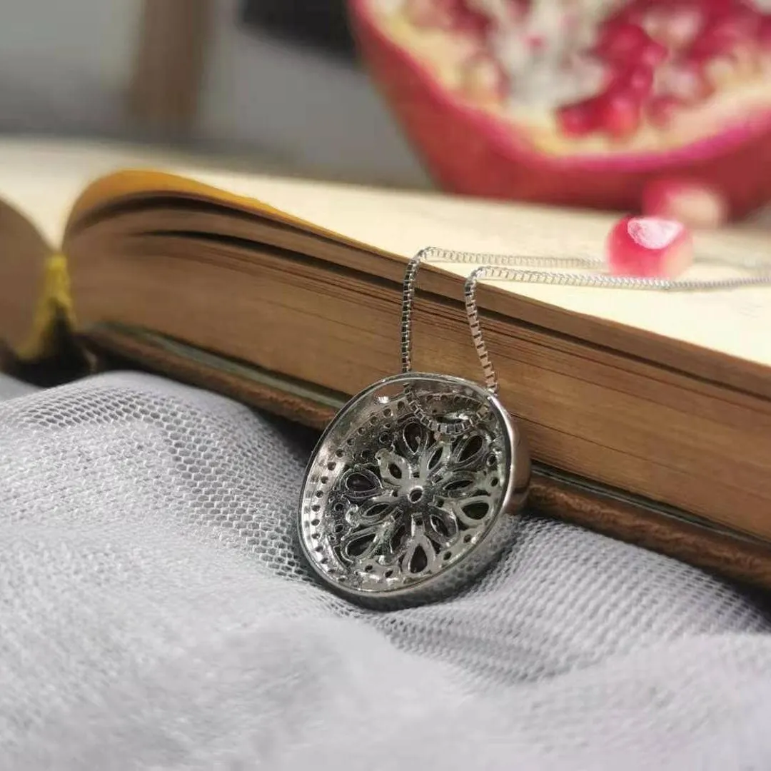 Natural Red Garnet Gemstone Round Pendant Necklace