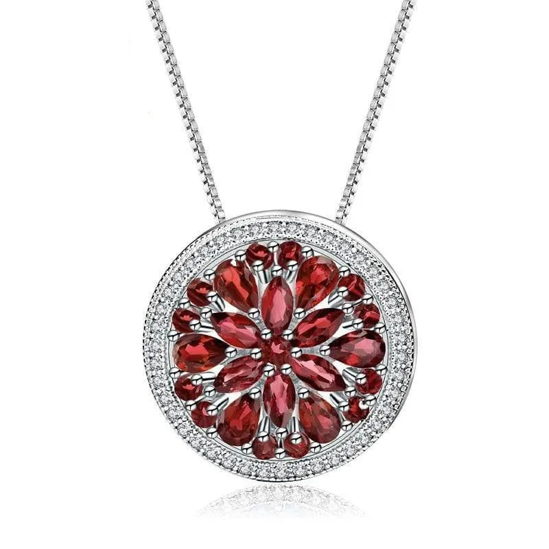 Natural Red Garnet Gemstone Round Pendant Necklace