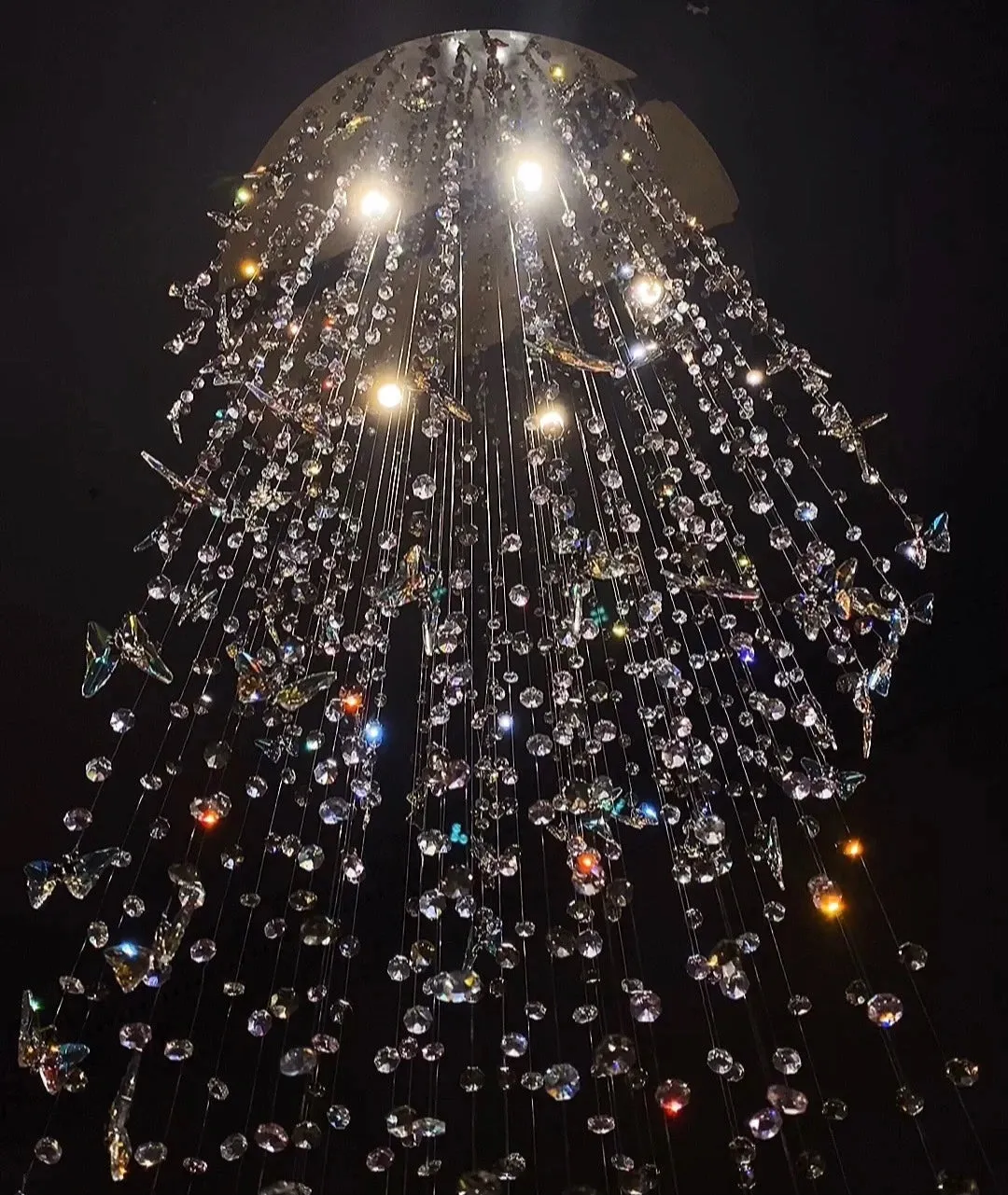 Northern European Style K9 Crystal Floating Butterfly Chandelier for High-ceiling