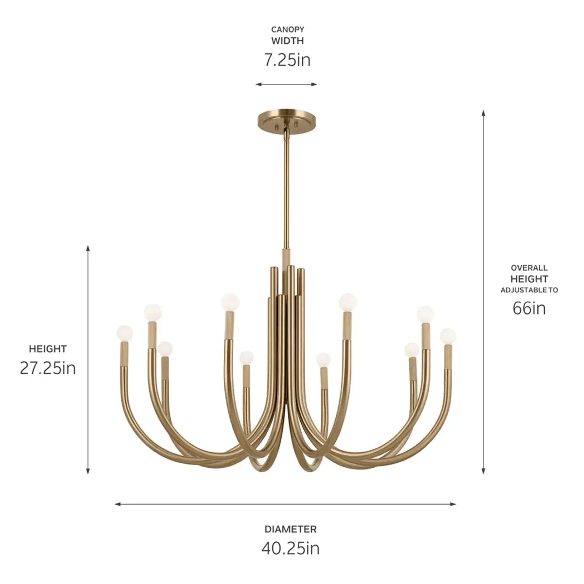 Odensa 40 in. 10 Lights Chandelier Champagne Bronze Finish