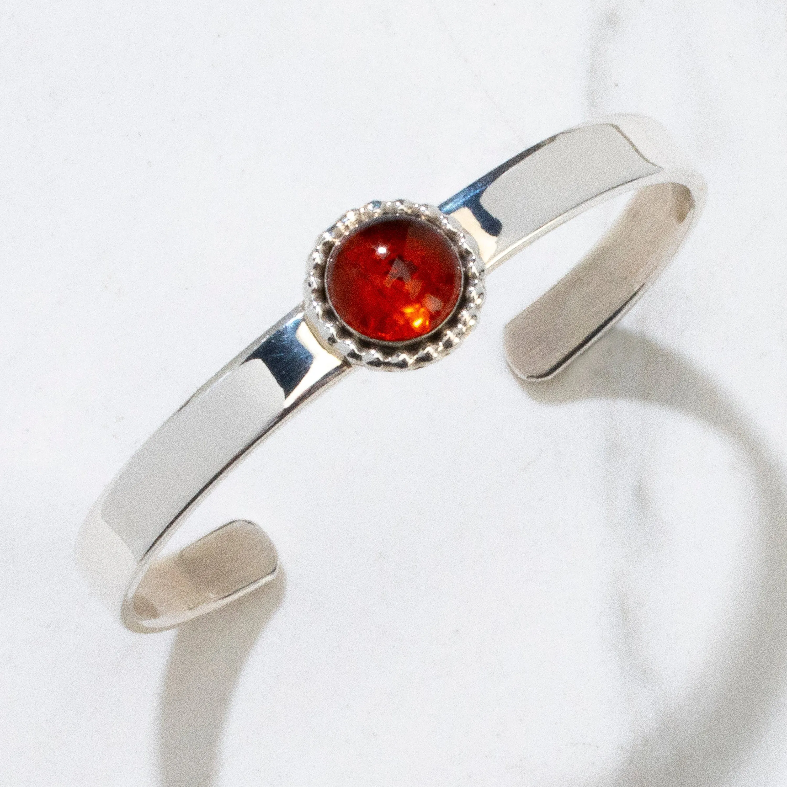 Patrick Yazzie Amber Navajo USA Native American Made 925 Sterling Silver Cuff