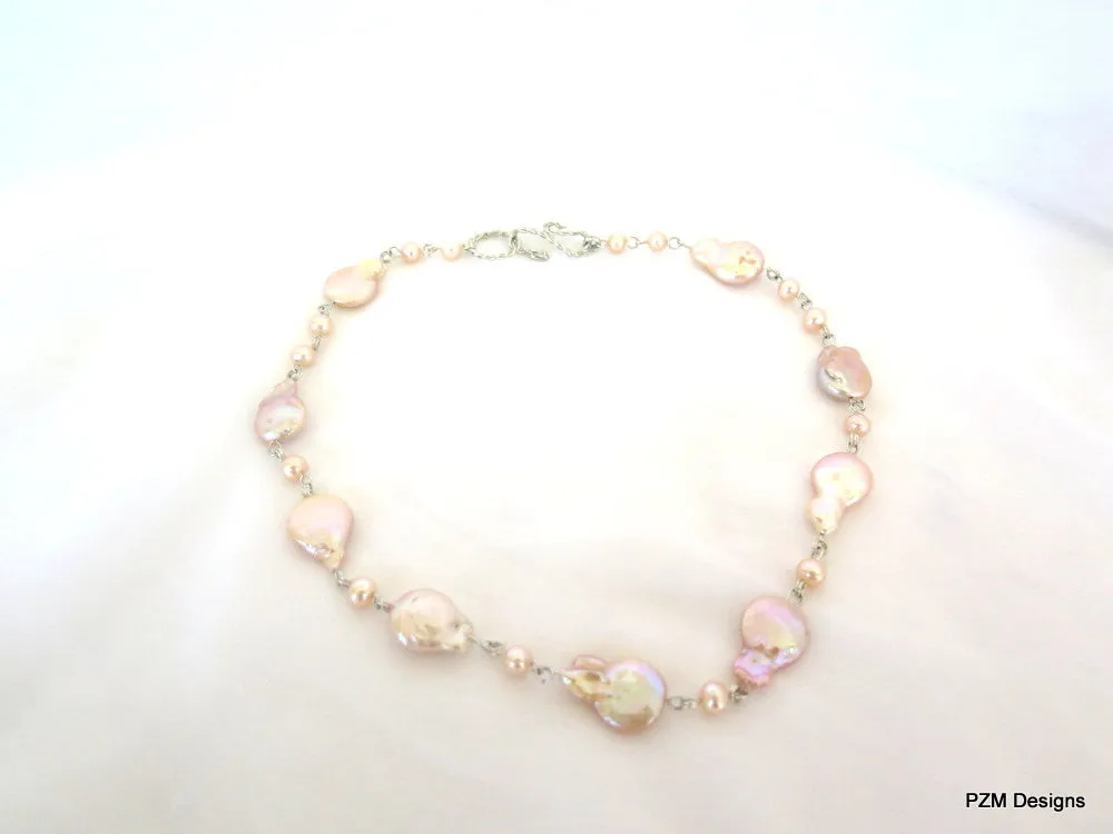 Peach baroque pearl strand, bridal jewelry