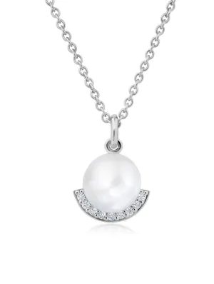 Pearl With Pave Border 16'' 1'' 1'' Extending Necklace