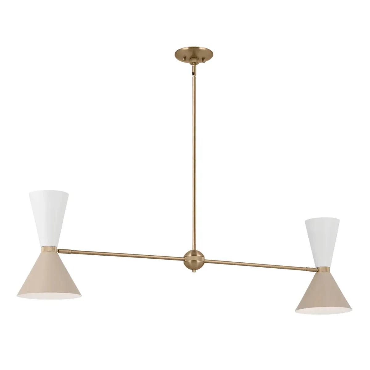 Phix 48" 4-Light Linear Chandelier with Metal Cone Shade, Champagne Bronze and Greige|White Finish