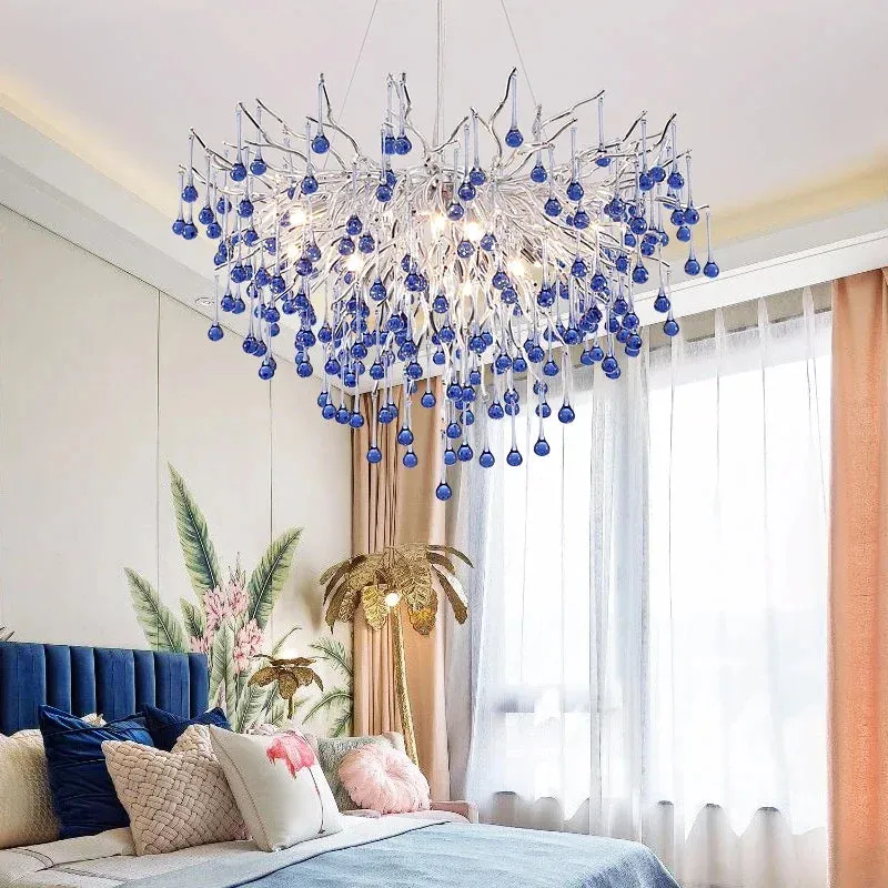 Pink Crystal Chandelier for Children's Room by Mansion - Luxury Water Drop Ceiling Decor