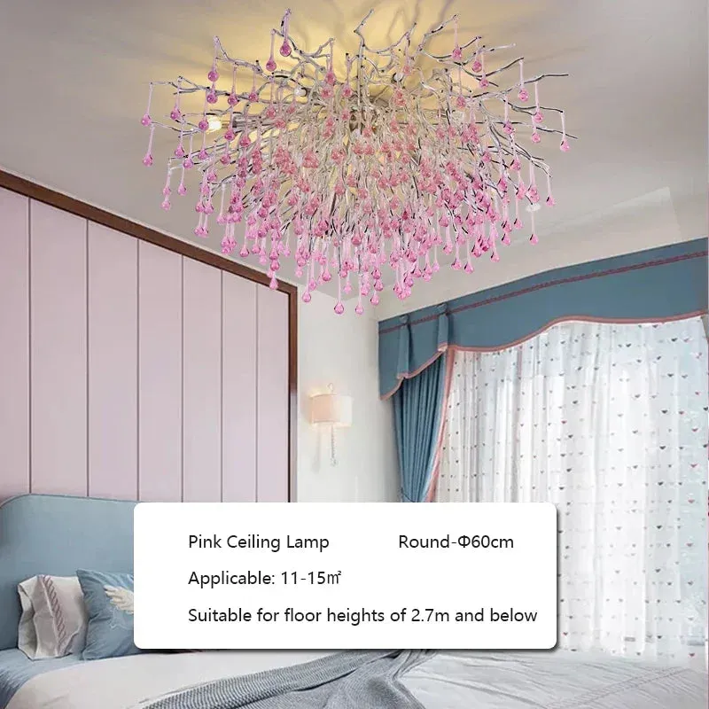 Pink Crystal Chandelier for Children's Room by Mansion - Luxury Water Drop Ceiling Decor