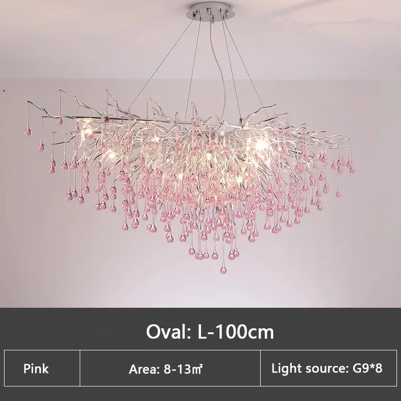 Pink Crystal Chandelier for Children's Room by Mansion - Luxury Water Drop Ceiling Decor