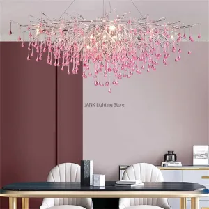 Pink Crystal Chandelier for Children's Room by Mansion - Luxury Water Drop Ceiling Decor