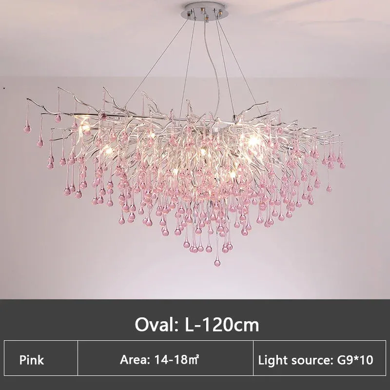 Pink Crystal Chandelier for Children's Room by Mansion - Luxury Water Drop Ceiling Decor