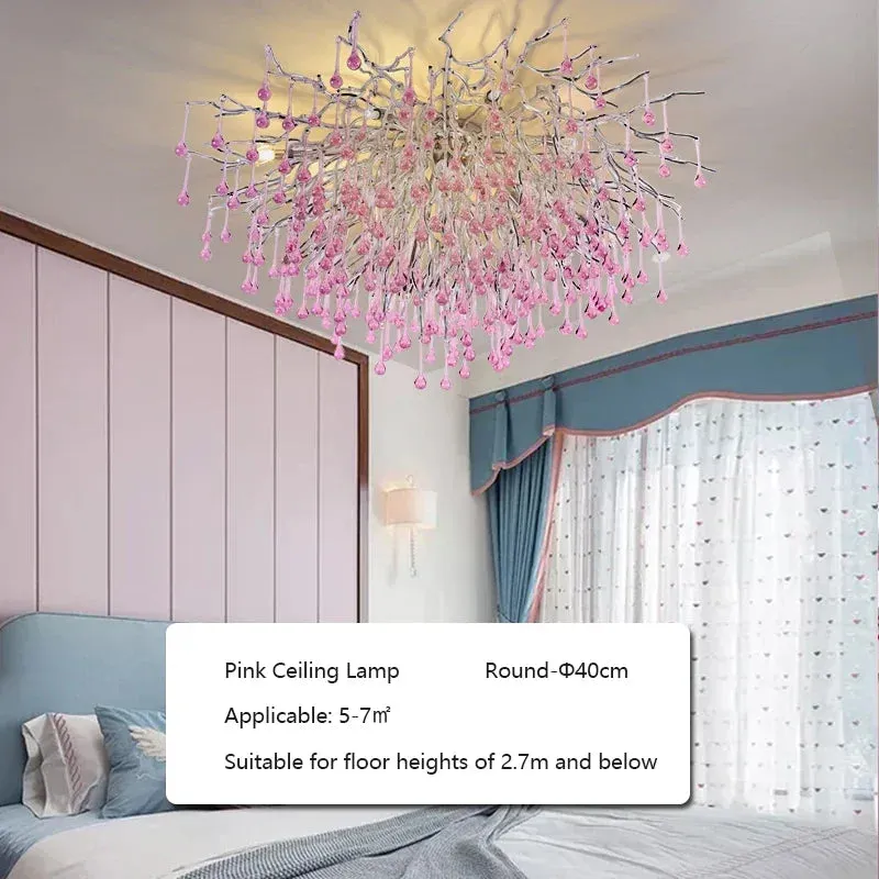 Pink Crystal Chandelier for Children's Room by Mansion - Luxury Water Drop Ceiling Decor