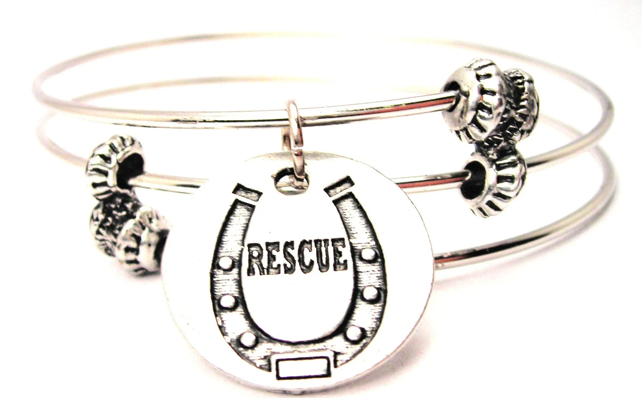 Rescue With Horseshoe Triple Style Expandable Bangle Bracelet