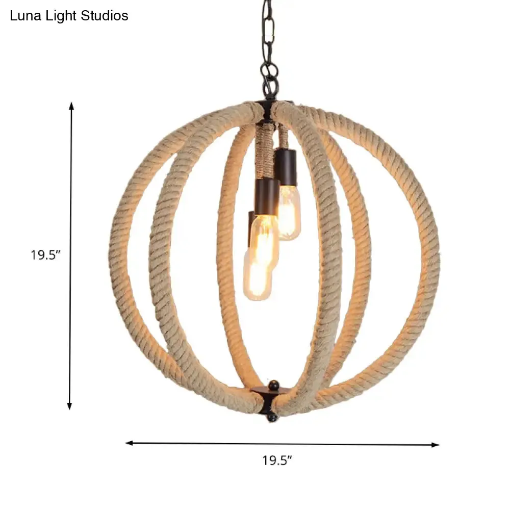 Retro Style Hemp Rope Hallway Chandelier - 3-Light Beige Ceiling Lamp