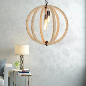 Retro Style Hemp Rope Hallway Chandelier - 3-Light Beige Ceiling Lamp