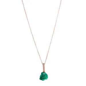 Rough Emerald, Diamond, & Rose Gold Pendant - "Esmeralda"