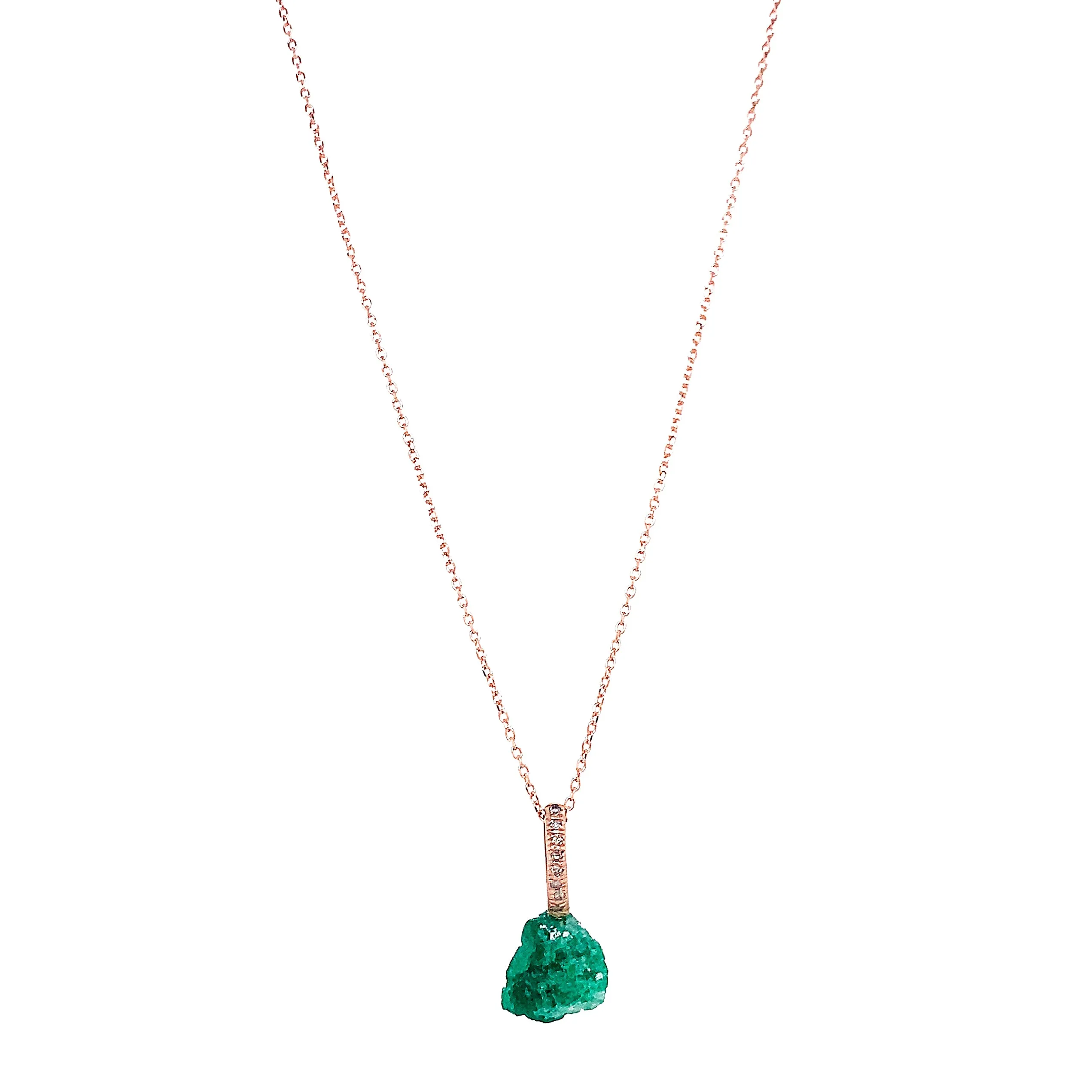 Rough Emerald, Diamond, & Rose Gold Pendant - "Esmeralda"