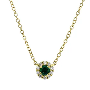 Round Emerald and Diamond Halo Pendant Necklace